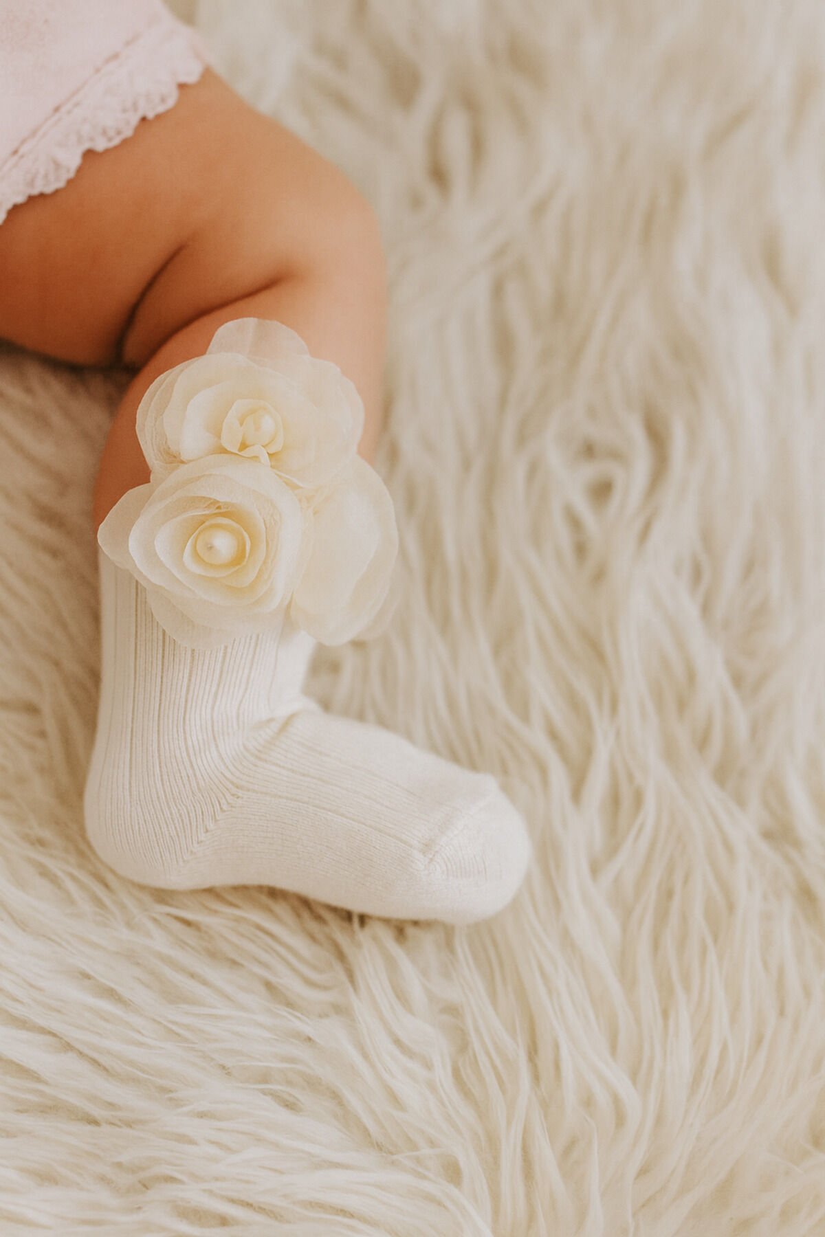 Rose Kız Bebek Çorap Açık Ekru - 0-6 Ay