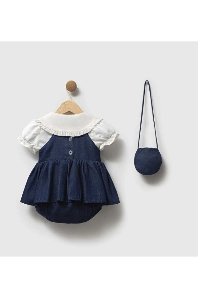 Cherry Nakış İşlemeli Gömlekli Çanta Aksesuarlı Kız Bebek Romper Set 12-18 Ay