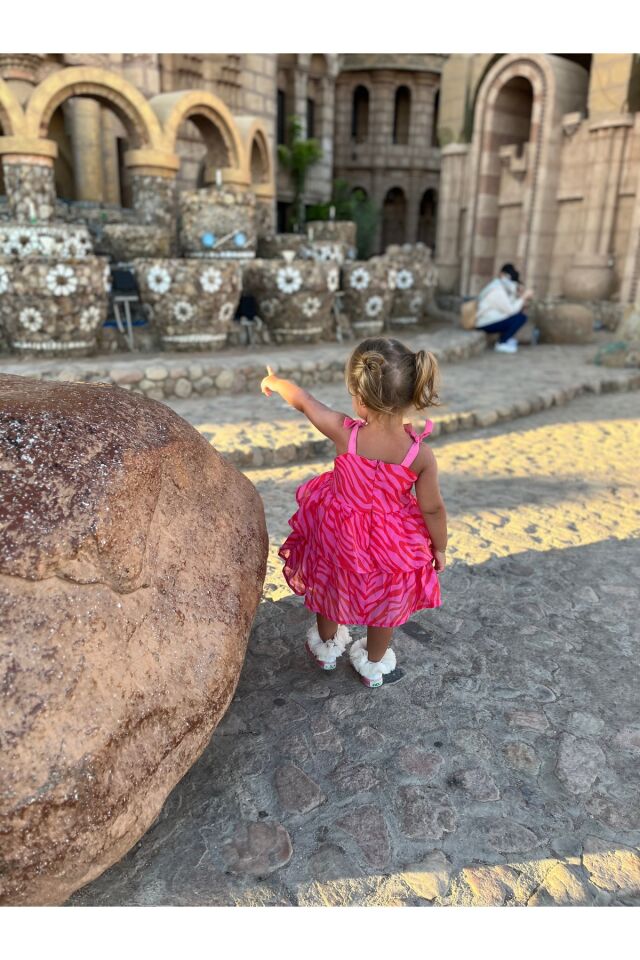 Fuşya Fırfırlı Kız Çocuk Elbise