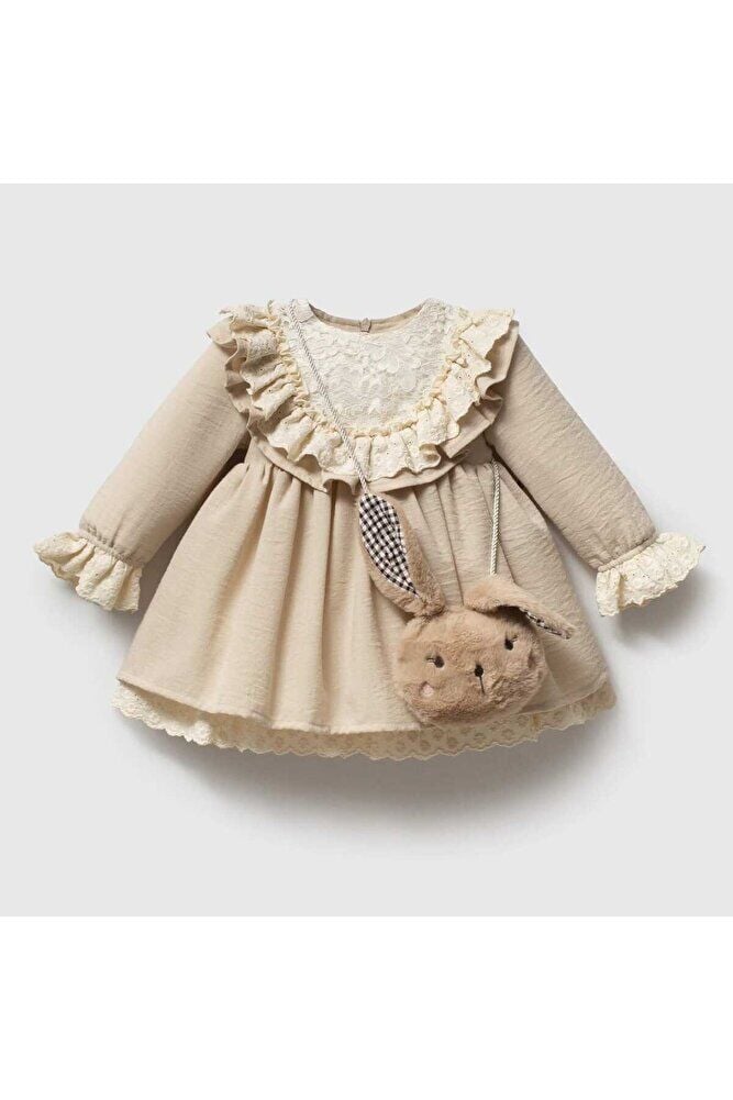 Petit Rabbit Yakası Fistolu ve Oyuncak Aksesuarlı Kız Bebek Elbise 18-24 Ay