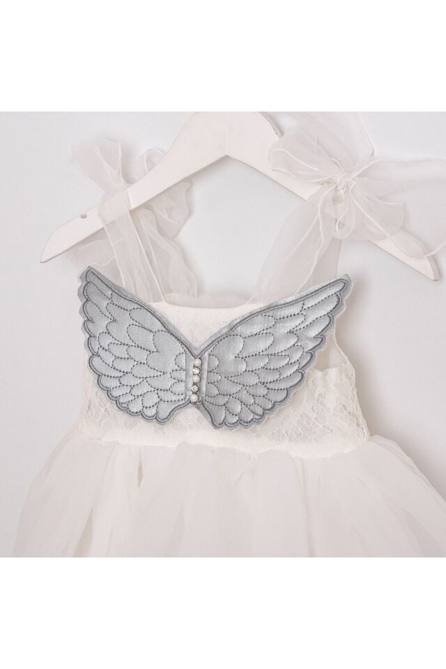 Silver Angel Melek Kanatlı Kız Çocuk Elbise Beyaz - 5 Yaş