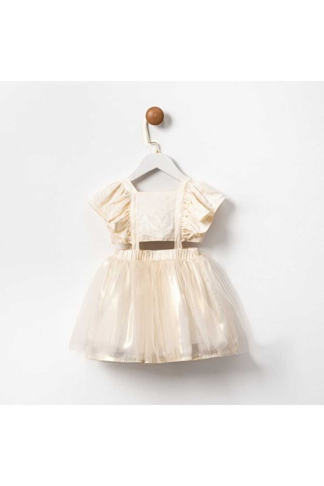 Kız Çocuk Elbisesi Ekru Aslan Aksesuarlı 2 yaş 3 yaş 4 yaş 5 yaş