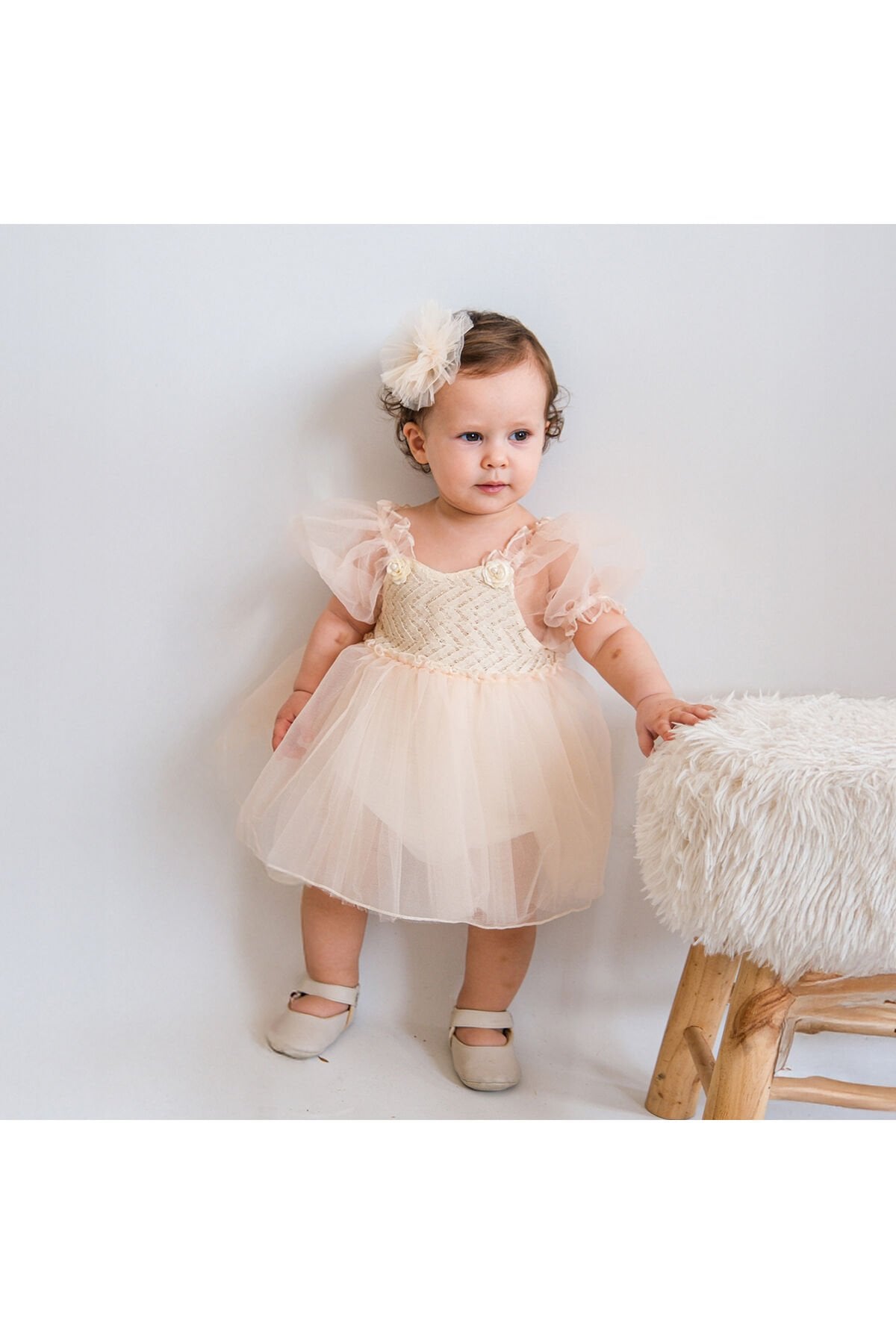 Clara Romantik Kız Bebek Romper Bej - 3-6 Ay