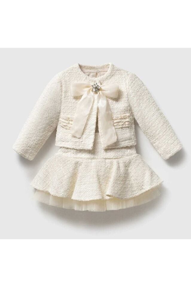 Ivory Elegance Kız Çocuk 3'lü Tüvit Takım (Bluz, Ceket ve Etek) 3 Yaş