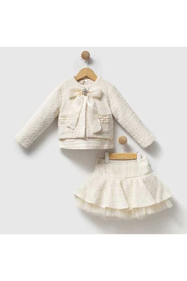 Ivory Elegance Kız Çocuk 3'lü Tüvit Takım (Bluz, Ceket ve Etek) 5 Yaş