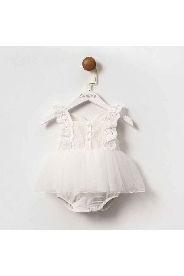 Angel Pul Kanatlı Fistolu Beyaz Romper