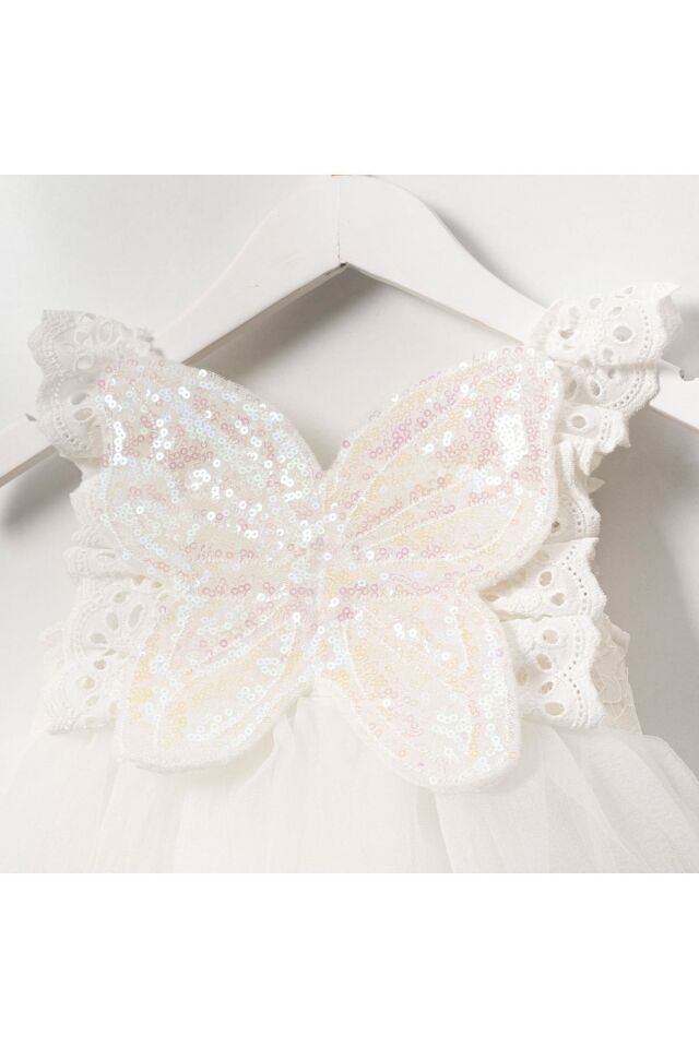 Angel Pul Kanatlı Fistolu Beyaz Romper