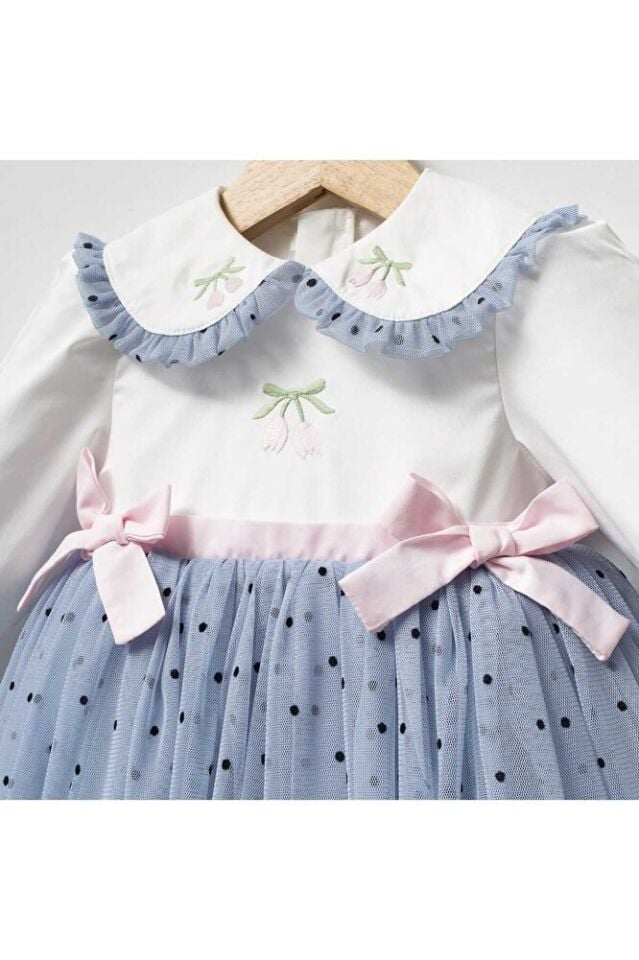 Bluebell Dream Yakası Nakış Detaylı Tütü Etekli Kız Bebek Elbise 6-9 Ay