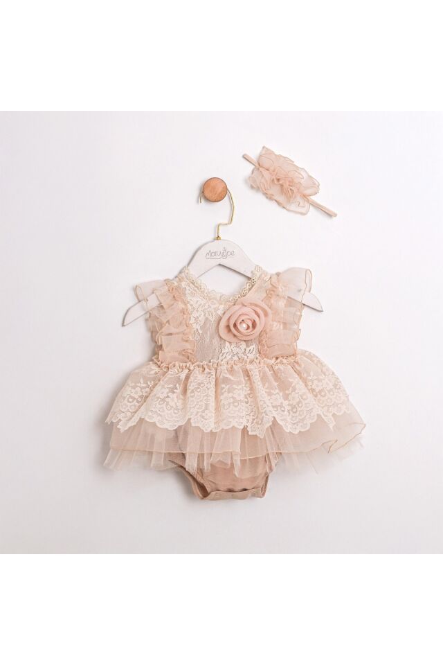 Bony Dantelli Saç Aksesuarlı Kız Bebek Romper