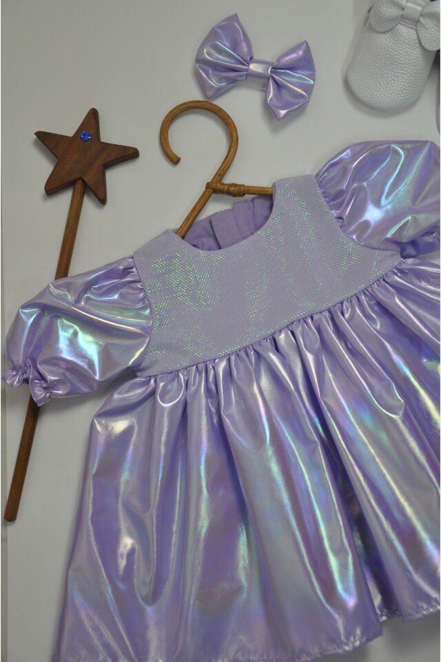 Violet Toka Aksesuarlı Kız Bebek Elbise