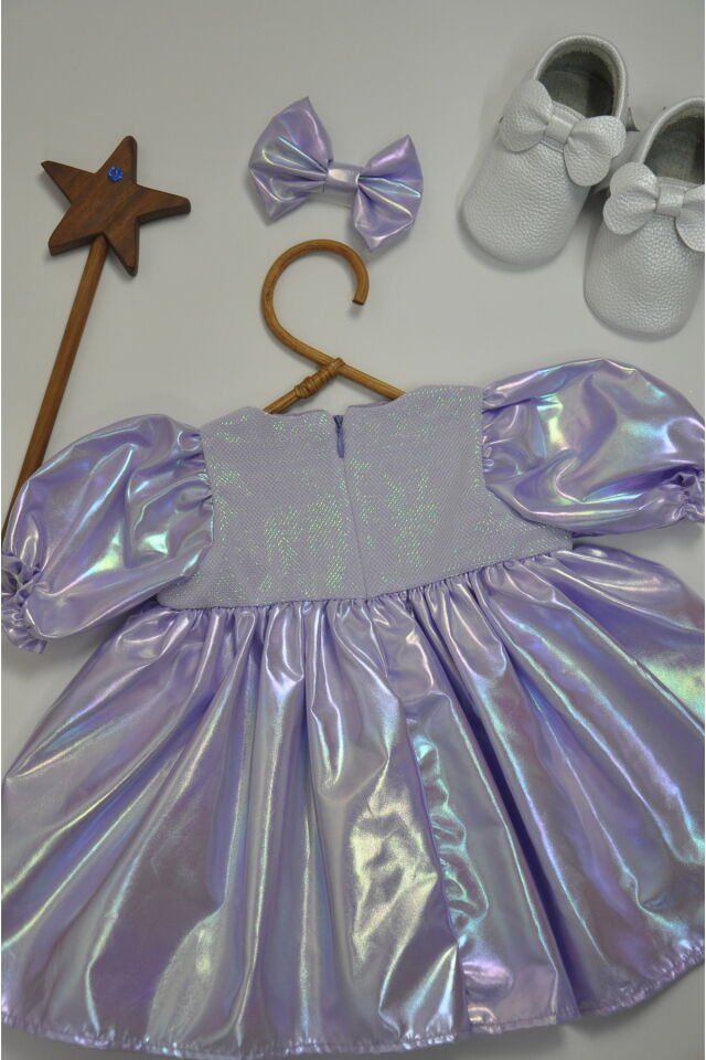 Violet Toka Aksesuarlı Kız Bebek Elbise