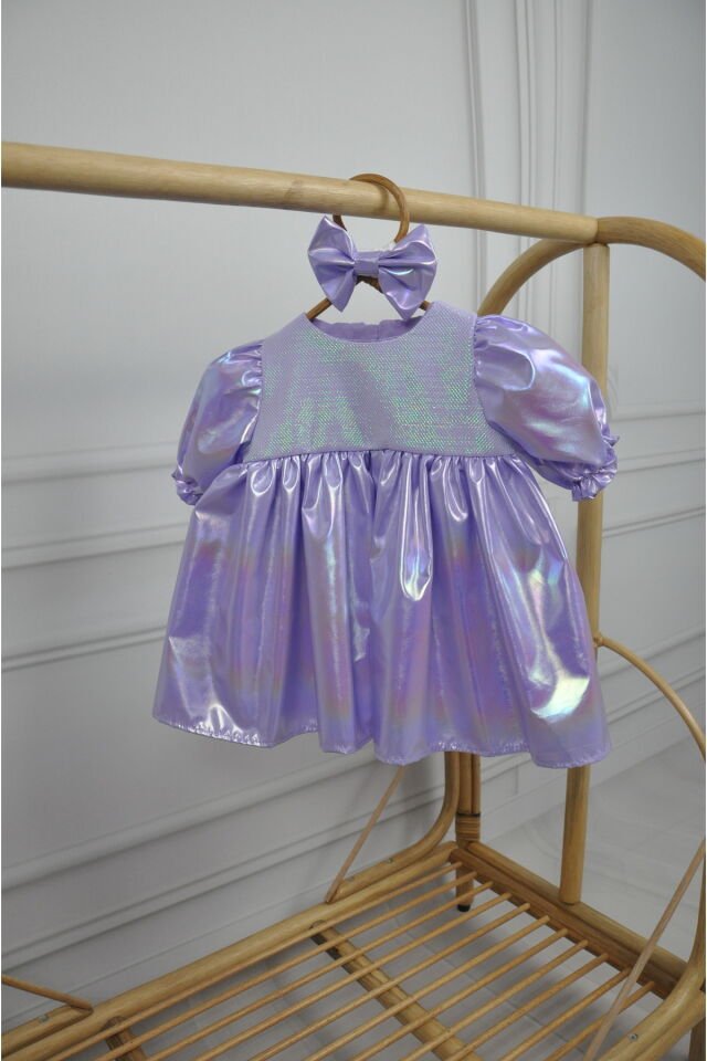 Violet Toka Aksesuarlı Kız Bebek Elbise