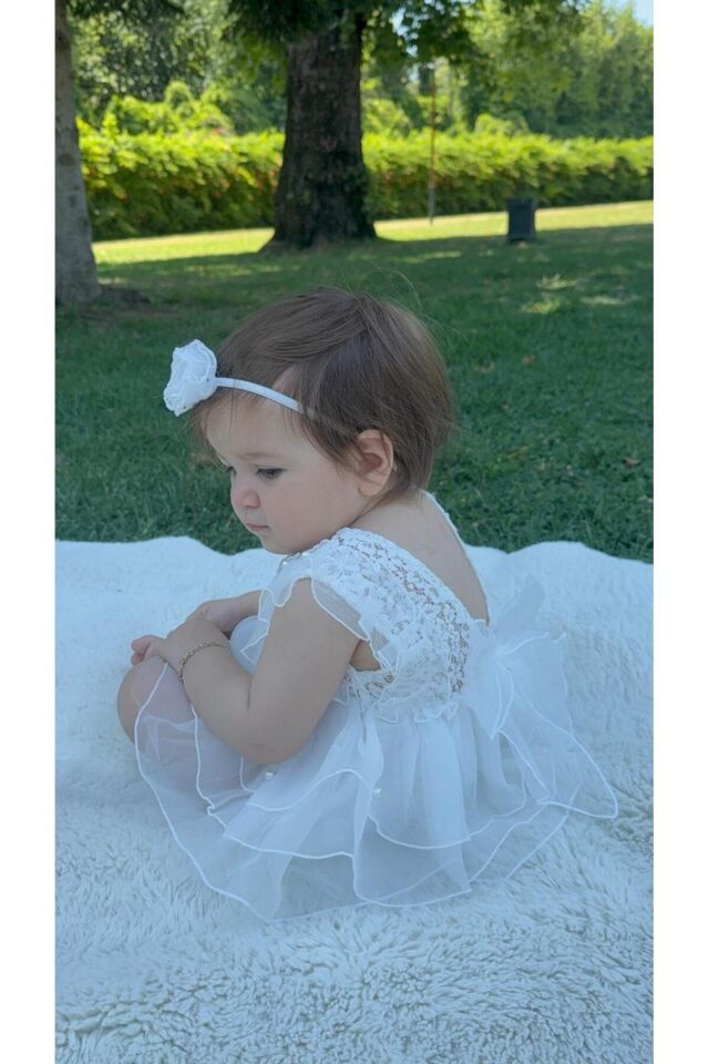 Bonita Dantelli Arkası Fiyonklu Kız Bebek Romper