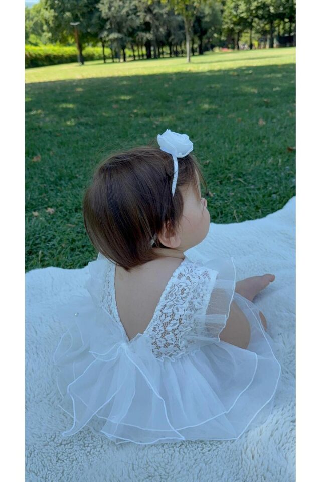 Bonita Dantelli Arkası Fiyonklu Kız Bebek Romper