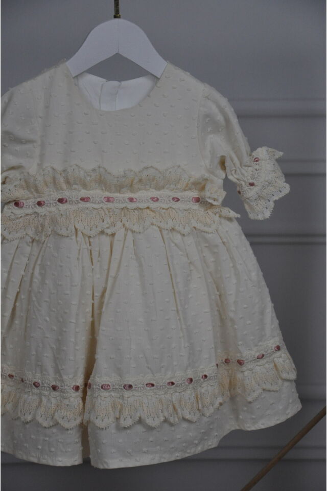 Arkası Çiçek Detaylı Vintage Kız Çocuk Elbise