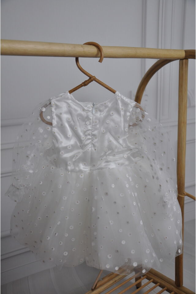 Minik Papatyalı Uzun Balon Kollu Kız çocuk Elbise