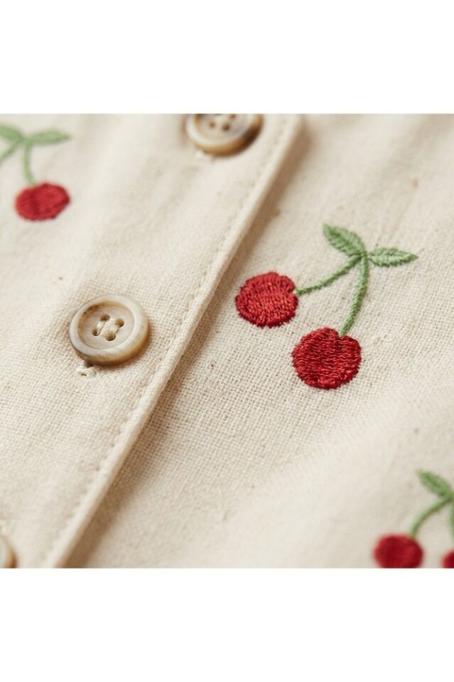 Cherry Lady Kiraz Nakışlı Kız Çocuk Keten Yelek Pantalon Takım 3 Yaş