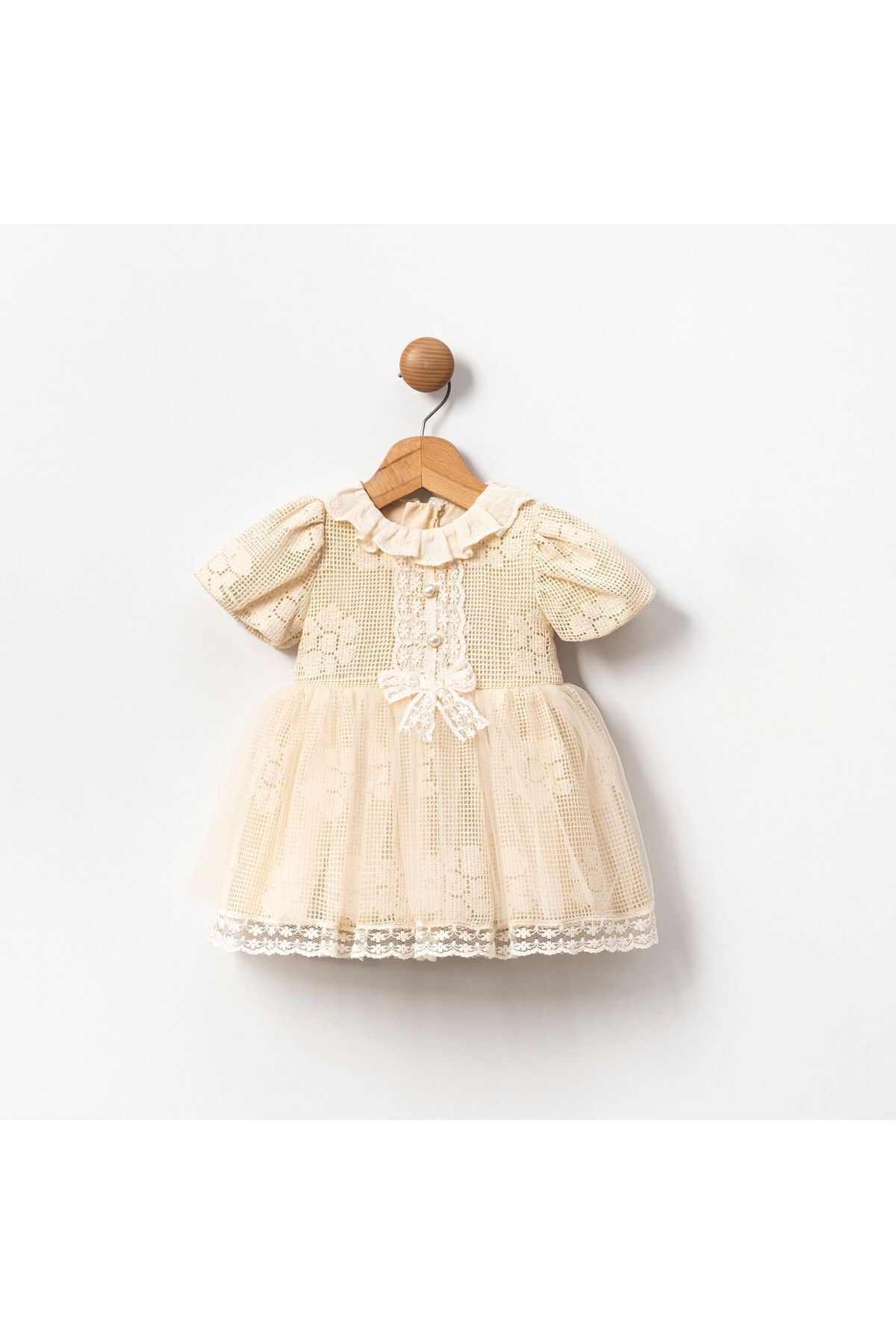 Vintage Bej Elbise Bej - 9 - 12 Ay