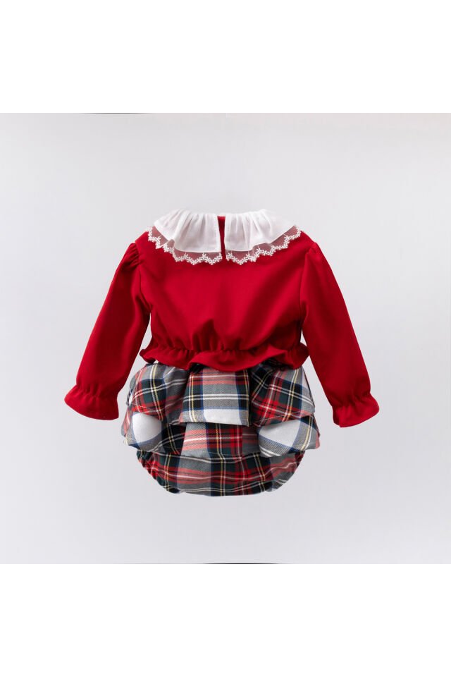 Ekoseli 3'lü Kız Bebek Takım