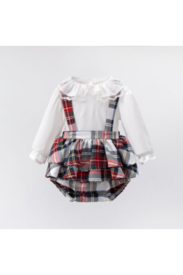 Ekoseli 3'lü Kız Bebek Takım