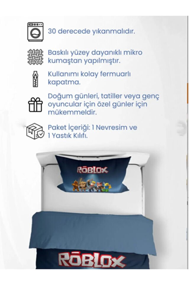 Roblox Çocuk Yastıklı Nevresim Takımı (Çarşafsız)