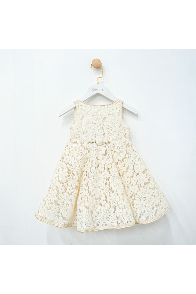 Perla Dantelli Arkası Fiyonklu Kız Çocuk Elbise