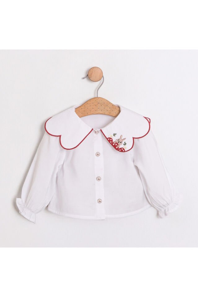 Sweet Rabbit Yakası Nakış Detaylı Ekoseli Kız Bebek Salopet Takım