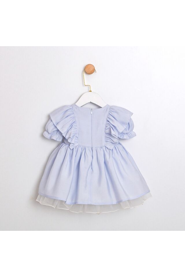 Linda Balon Kollu Nakışlı Kız Bebek Elbise