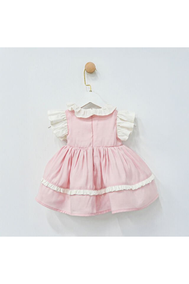 Mira Fırfır Yakalı ve Nakışlı Kız Bebek Elbise