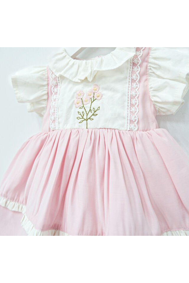 Mira Fırfır Yakalı ve Nakışlı Kız Bebek Elbise