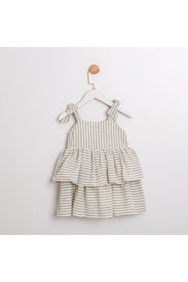 Karina Soft Kumaş İki Kat Etekli Çizgili Askılı Elbise