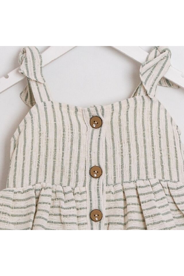 Karina Soft Kumaş İki Kat Etekli Çizgili Askılı Elbise