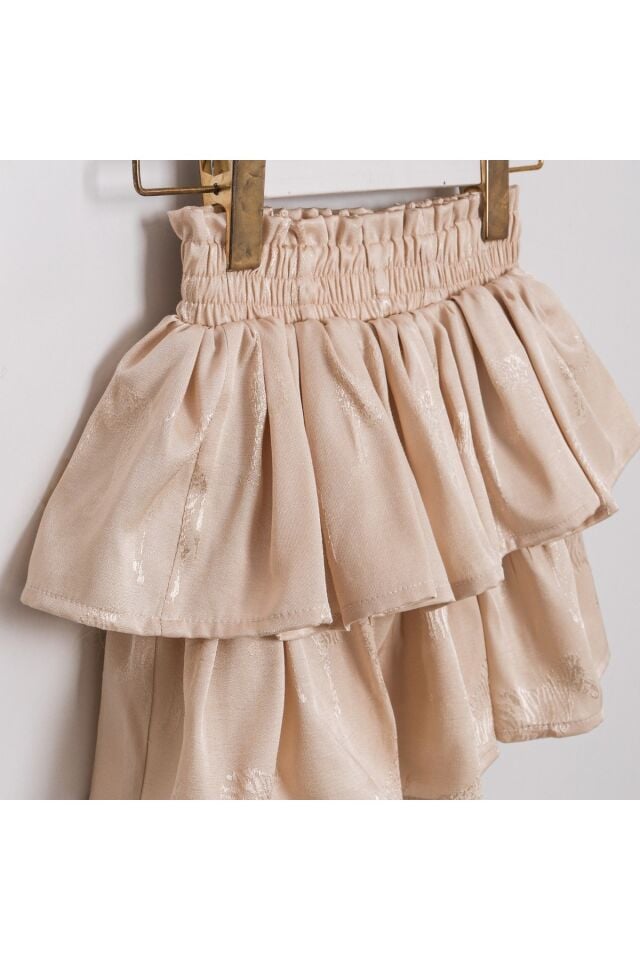 Crema Omuzu Fırfırlı İkili Kız Çocuk Takım