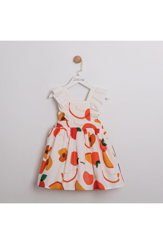 Sweet Fruit Arkası Fiyonklu Kız Çocuk Elbise
