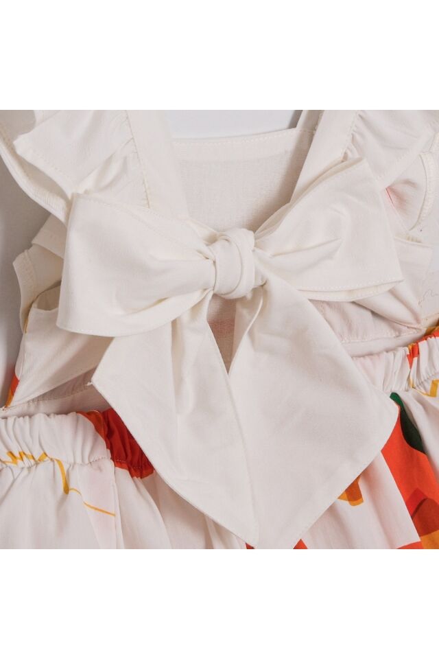 Sweet Fruit Arkası Fiyonklu Kız Çocuk Elbise