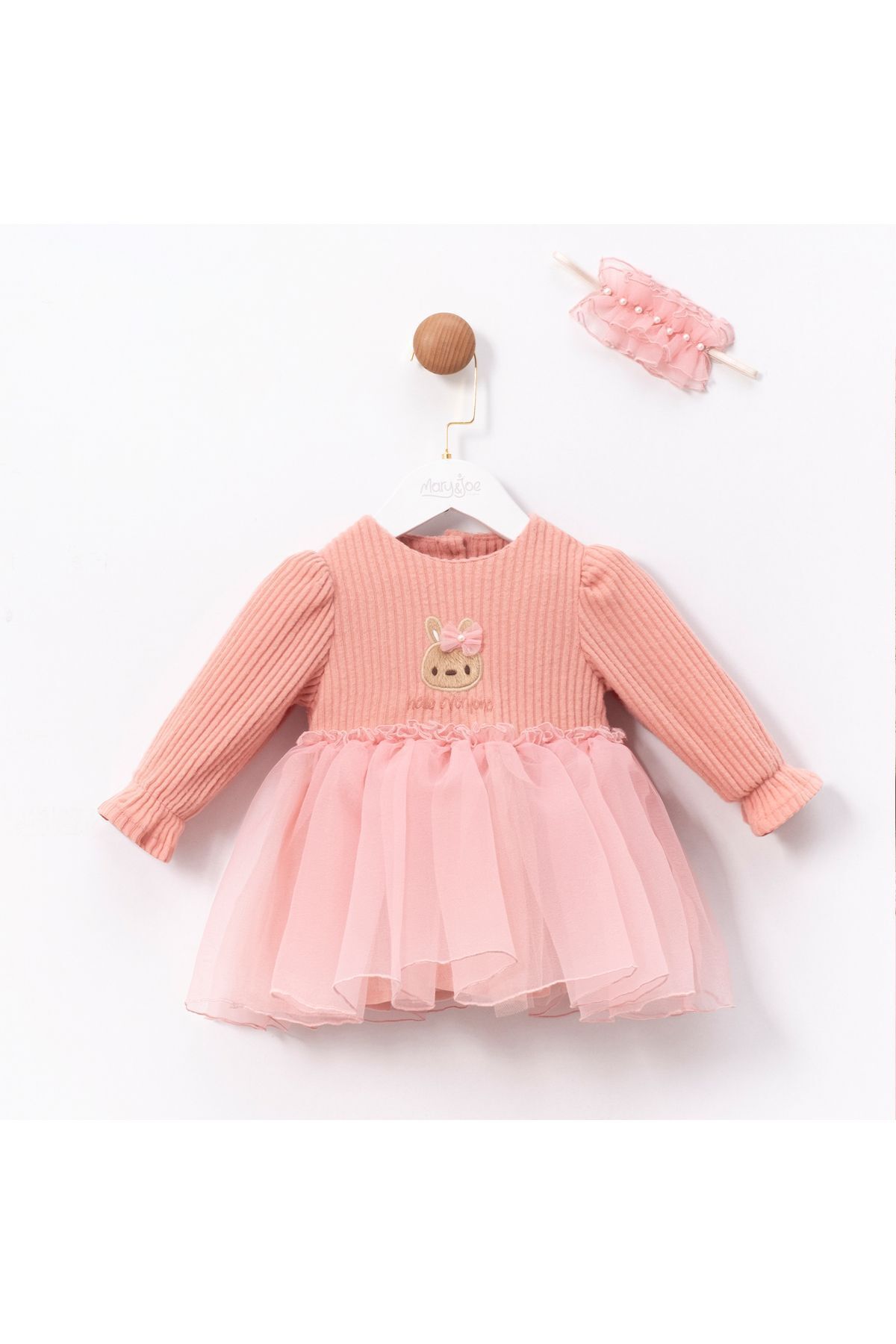 Pink Rabbit Tokalı Kız Bebek Elbise Pembe - 6-9 Ay