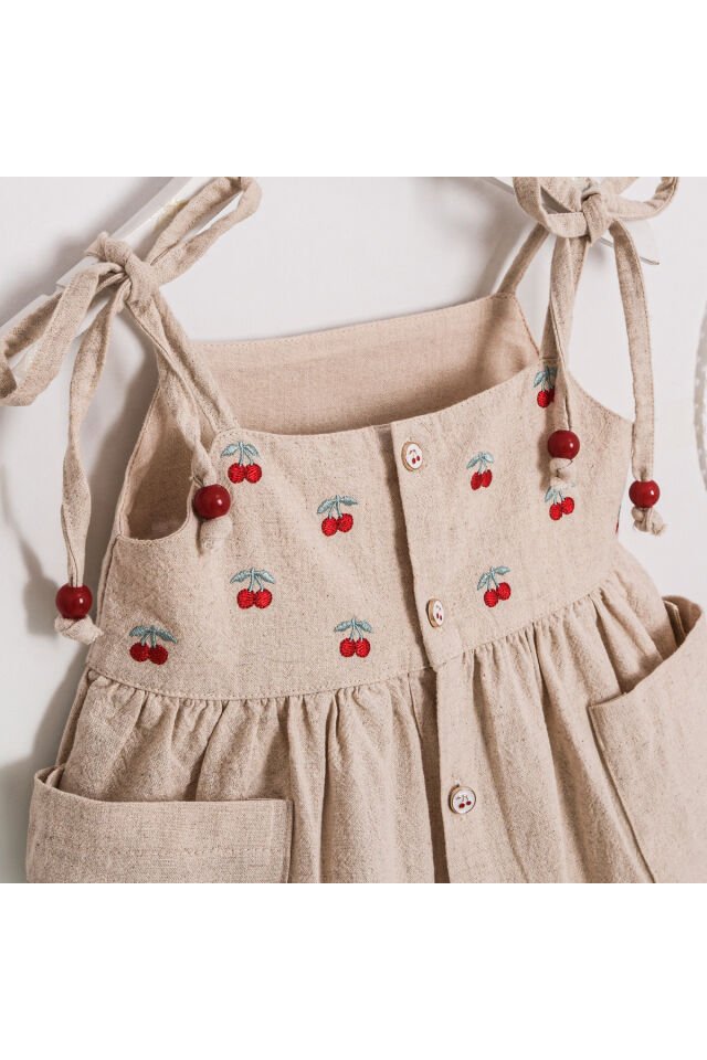 Selly Kiraz Nakışlı Şapkalı Kız Çocuk Elbise