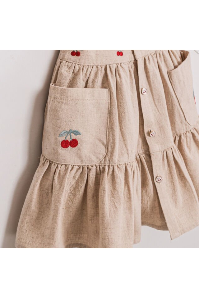 Selly Kiraz Nakışlı Şapkalı Kız Çocuk Elbise