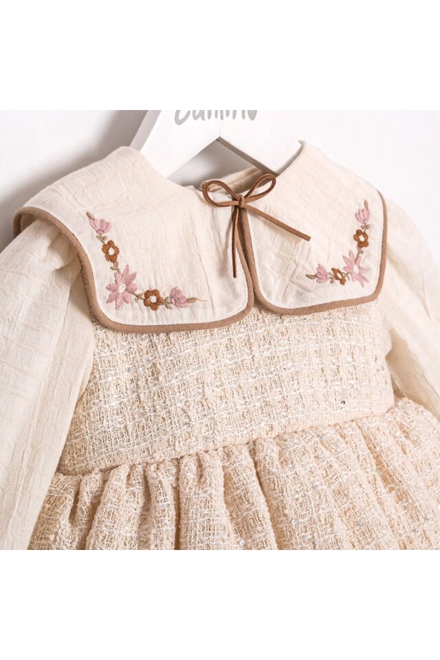 Elisa Yakası Nakışlı Kız Bebek Elbise