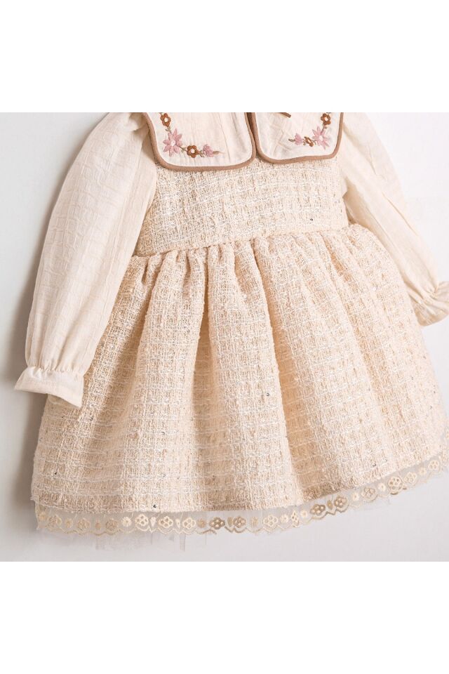 Elisa Yakası Nakışlı Kız Bebek Elbise