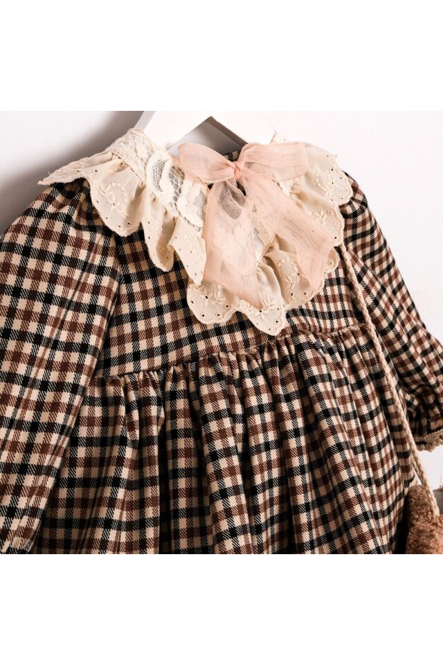 Dina Çanta Aksesuarlı Pötikareli Kız Bebek Elbise