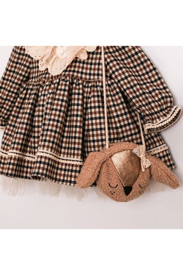 Dina Çanta Aksesuarlı Pötikareli Kız Bebek Elbise