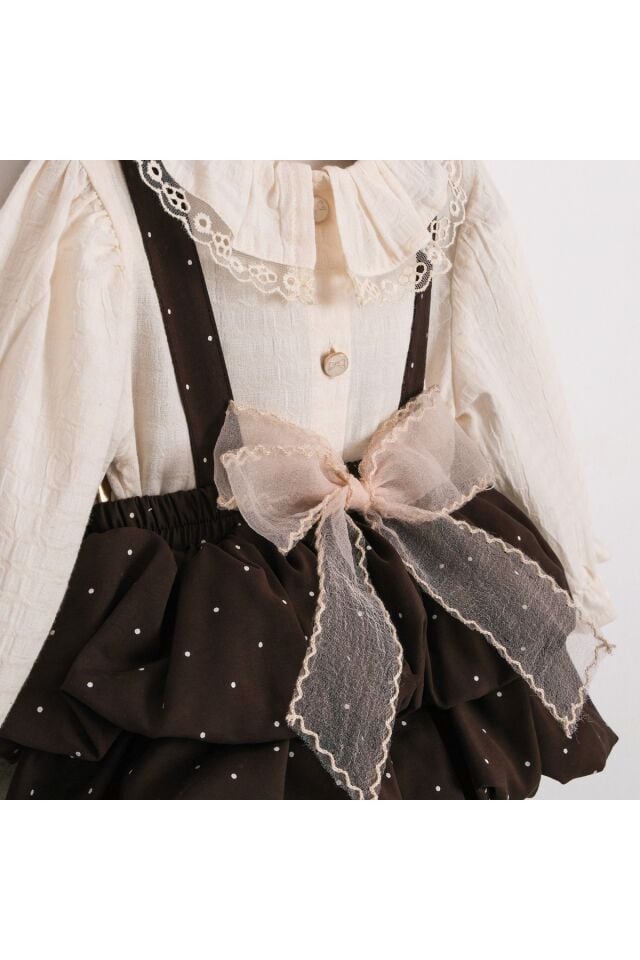 Mary Önü Fiyonklu Kız Bebek Salopet Takım