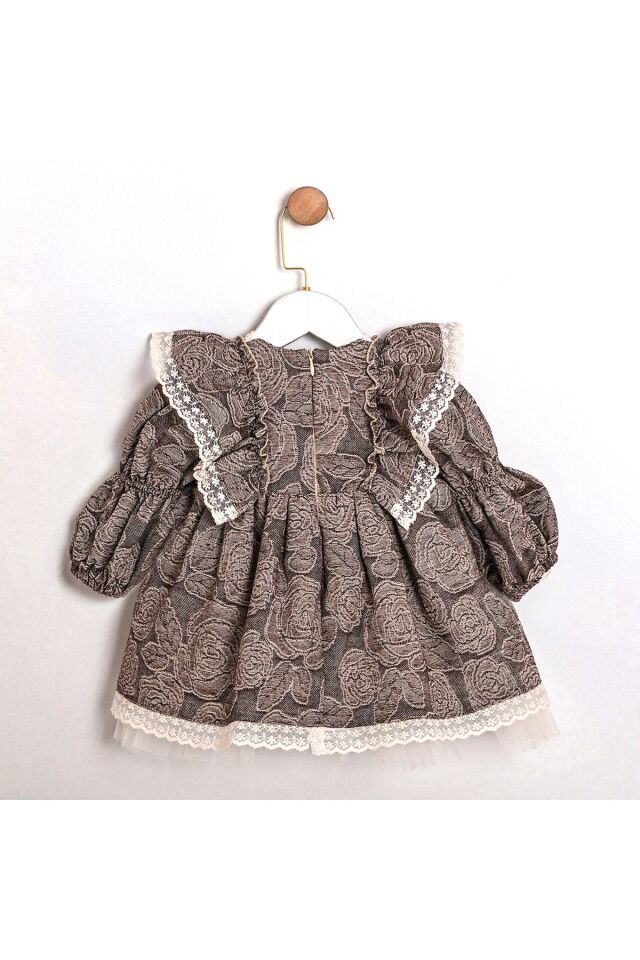 Lisa Kız Bebek Çiçek Desenli Dantel Detaylı Fırfırlı Özel Gün Elbisesi