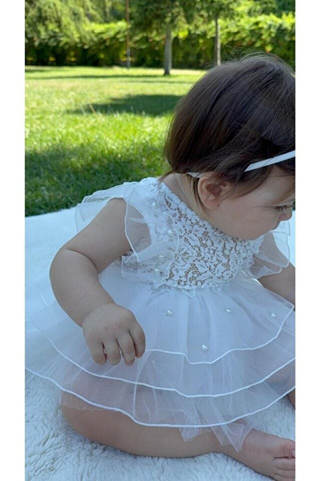 Bonita Dantelli Arkası Fiyonklu Kız Bebek Romper