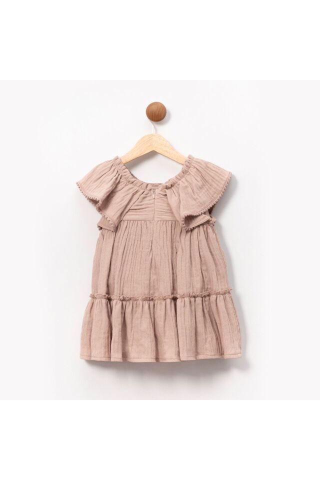 Clara Soft Kumaş Kız Çocuk Elbise Kahverengi - 3 Yaş