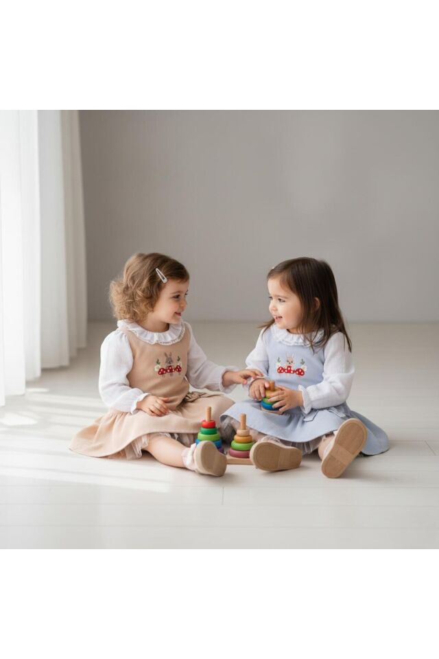 Rabit Nakışlı Kız Bebek Gömlekli Jile Takım