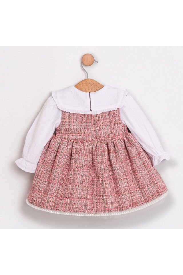 Yakası Nakışlı Tüvit Kız Bebek Elbise
