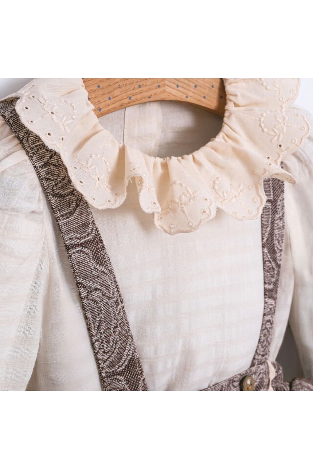 Rosana Kız Bebek Çiçek Desenli Fırfırlı Salopet Takım - Uzun Kollu Gömlekli