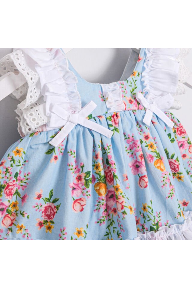 Flower Dream Kız Bebek Elbise Mavi - 6-9 Ay